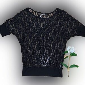 Only Sky Black Cold Shoulder Mesh Lace Top - women’s Large Y2K